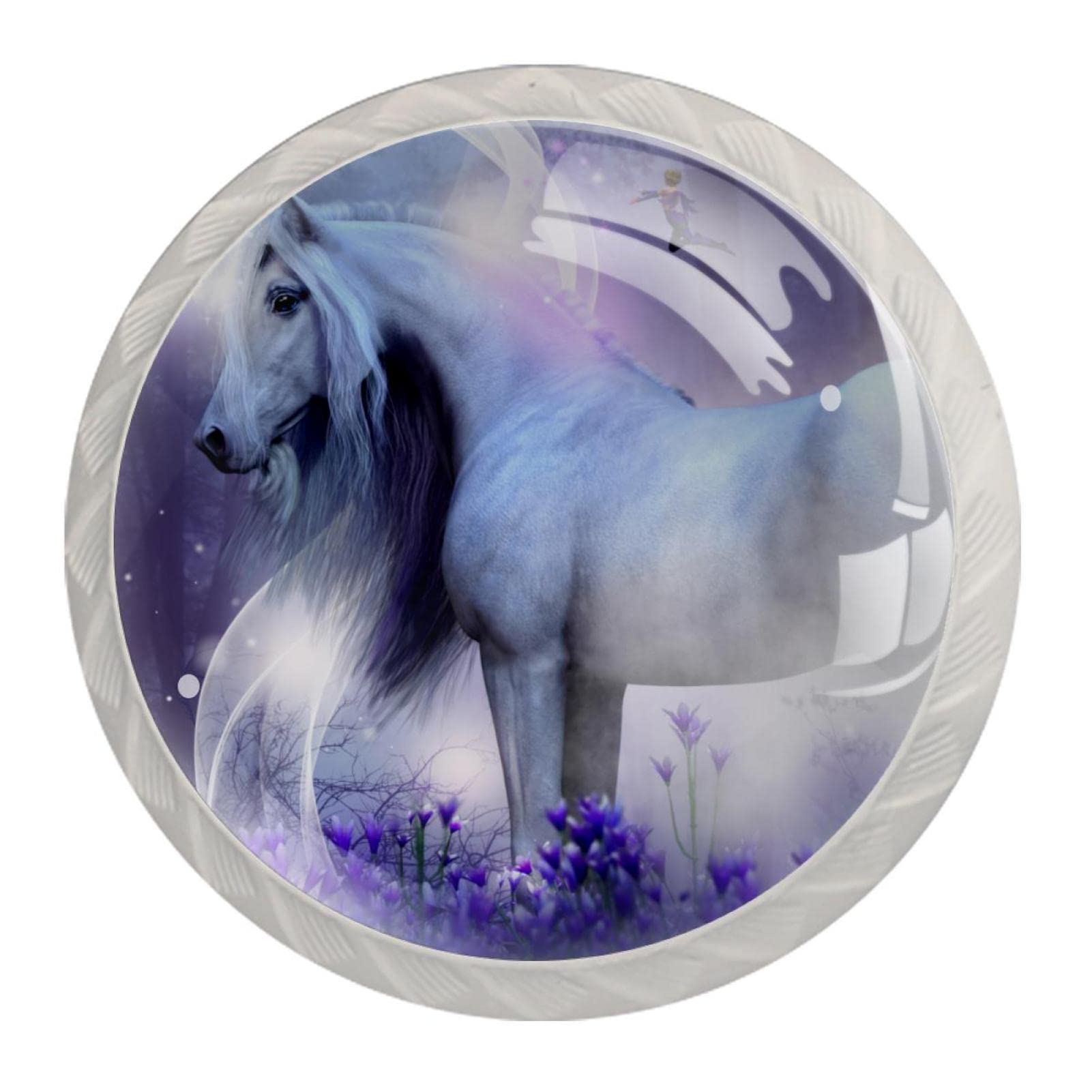 Schubladenknöpfe mit Einhorn-Feen, magisch, glitzernd, Pferd, für Kinderzimmer, Kommode, Schrank, Schrank, Küche, 4 Stück, 35 mm