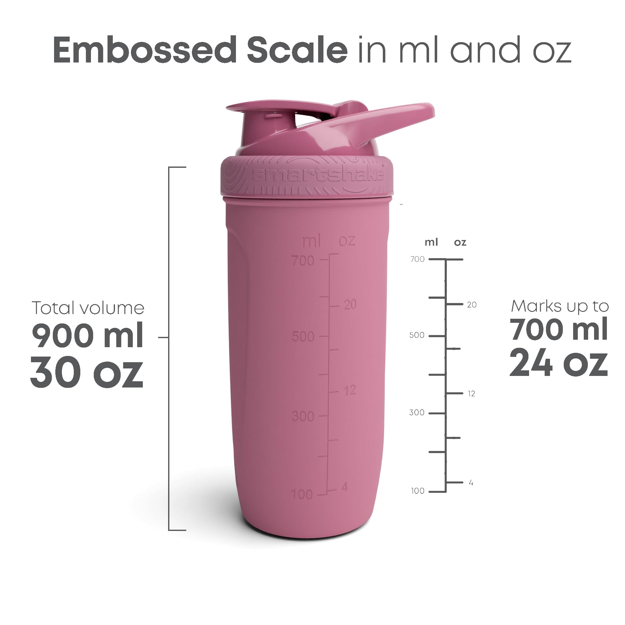 Smartshake Reforce - Botella mezcladora de proteínas de acero inoxidable de 900 ml, tapa de rosca a prueba de fugas, sin BPA, unisex, rosa profunda