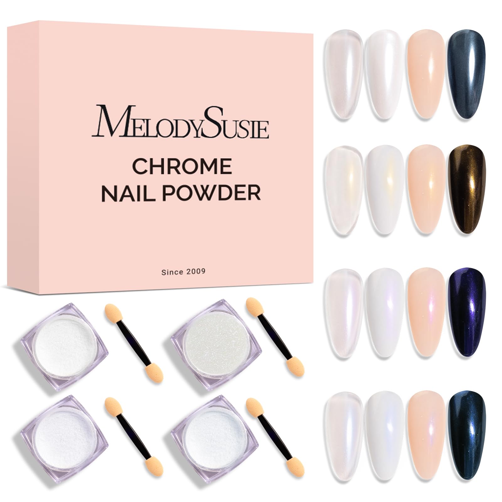 MelodySusie 4Pcs Chrome Nail Powder for Gel Nails