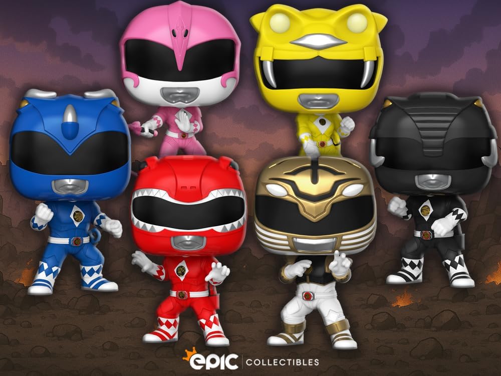 Epic Collectibles Pop Power Rangers - Set of 6 - Red, Black, Pink, Yellow, Blue & White Ranger Vinyl Figures Bundled with Box Protector Compatible for Funko