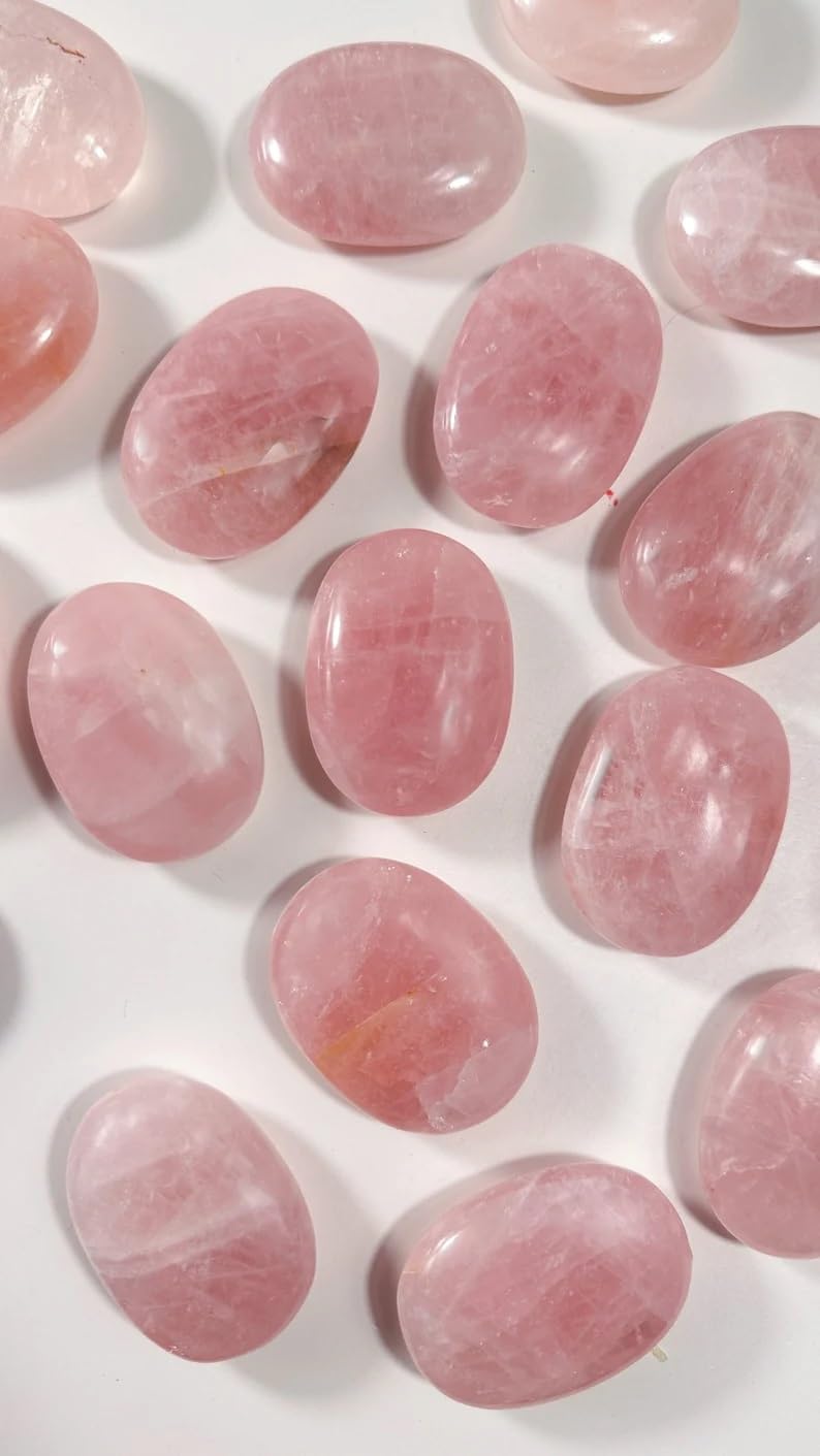 3Pcs Set Rose Quartz Palm Stone Crystal - Image 2