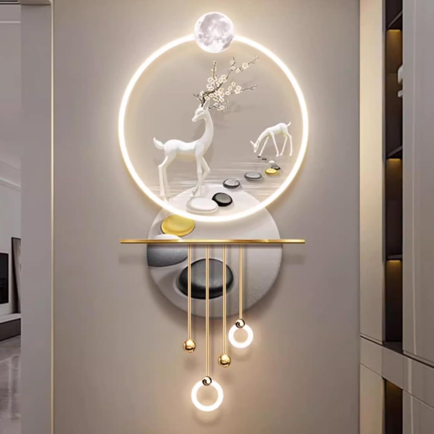 3D壁アート LEDライト付き、現代的な金属製ウォールスカルプチャー