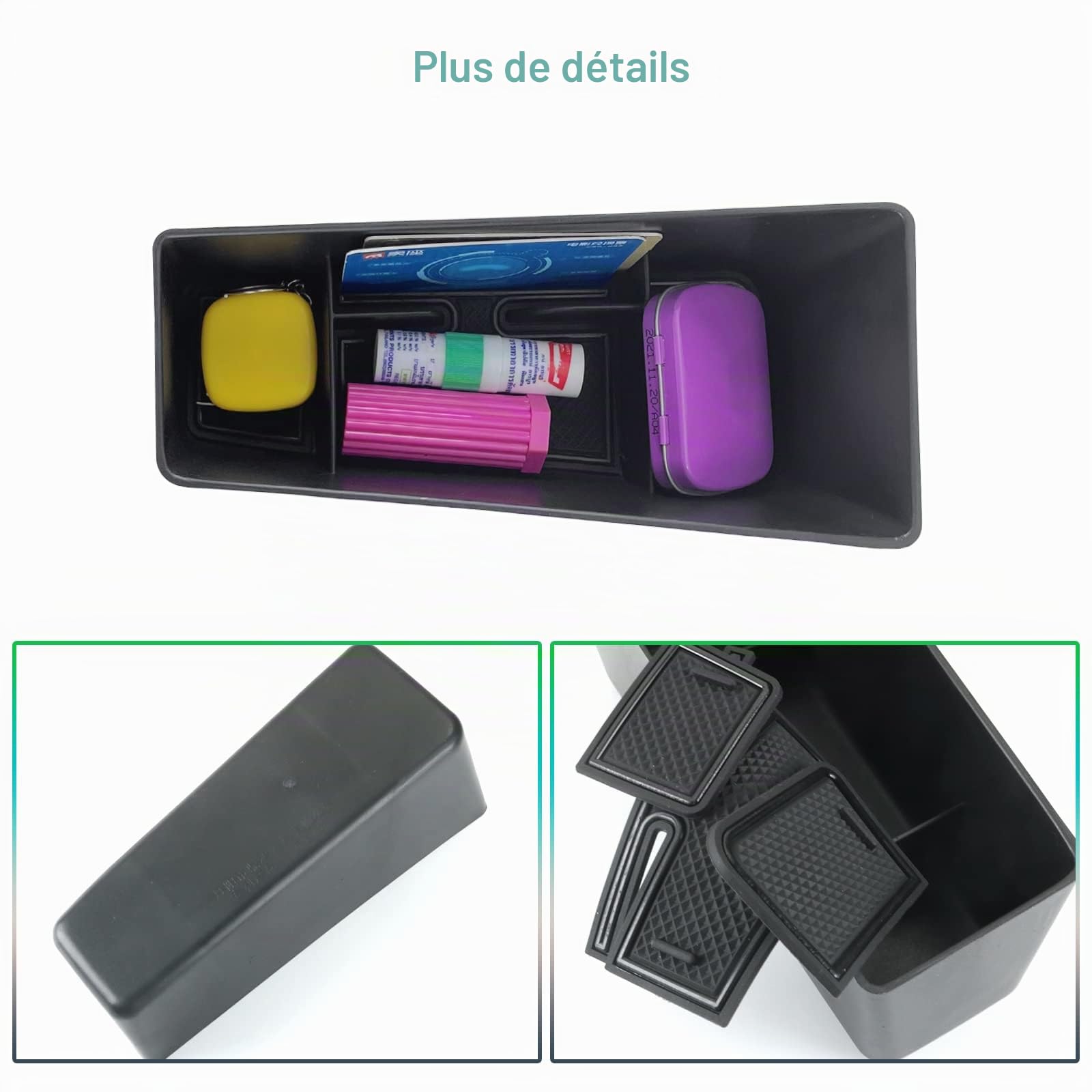 GAFAT Compatible avec Skoda Enyaq RS 2021-2025 2026 Elroq RS Boîte de Rangement Console Centrale, Enyaq 85 80 Organiseur + Étagères Inférieures en Caoutchouc Souple TPE, Enyaq iV Accessoires [3 PCS]