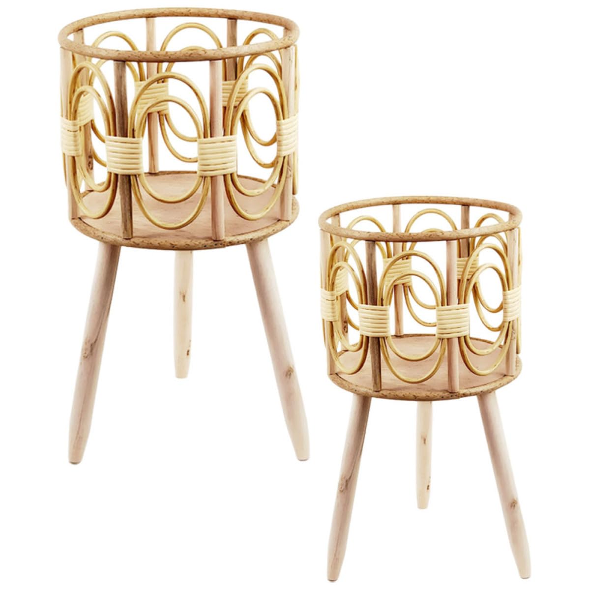 2 Pezzi Cesto Intrecciato in Legno Gambe, Supporto Stabile