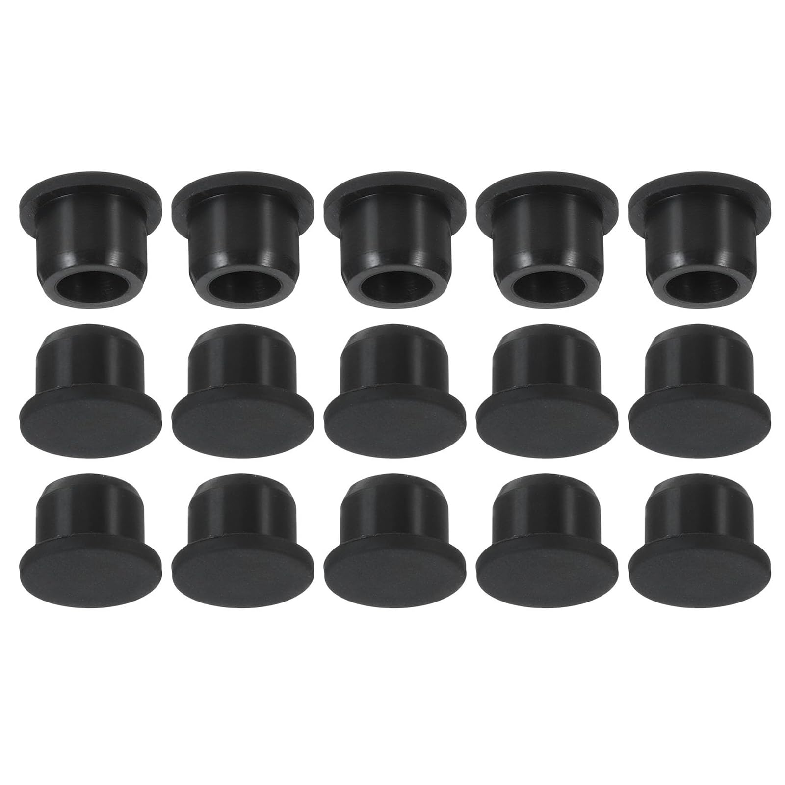 TOP-VIGOR 15Pcs Silicone Hole Plugs, 14mm Diameter Hole Stoppers, Soft Flexible Rubber Panel Seal Cover Flush Type Panel Round for Kitchen Rubber Bulkheads Waterproof Sealing Plugs, Black
