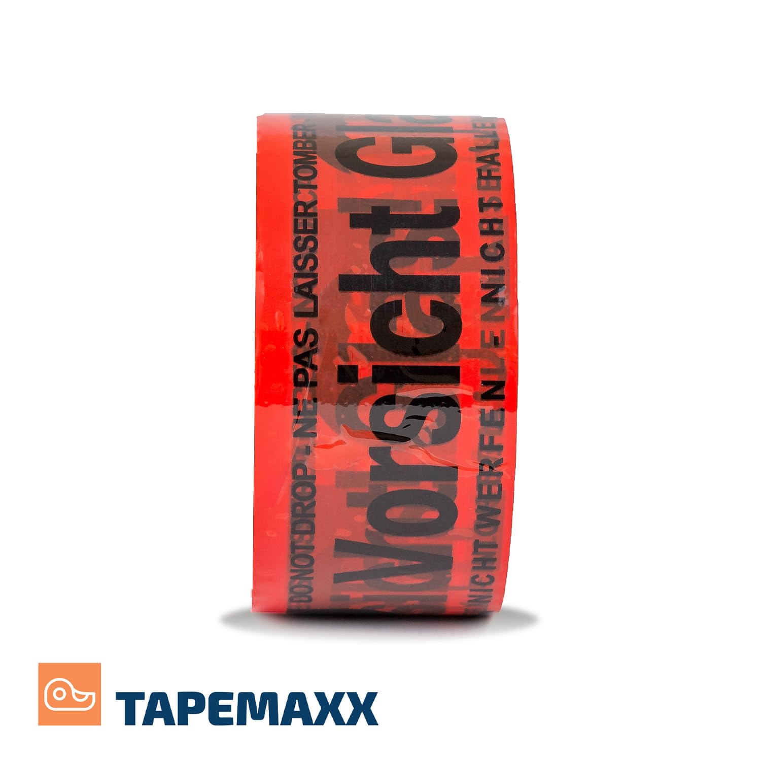 FYBR TAPEMAXX Vorsicht Glas 36 Rollen rotes Klebeband Achtung Bruchgefahr Caution Glass Fragile Paketband Zerbrechlich Warnung Packband Schwarz Piktogramm Paket (36 Rollen)