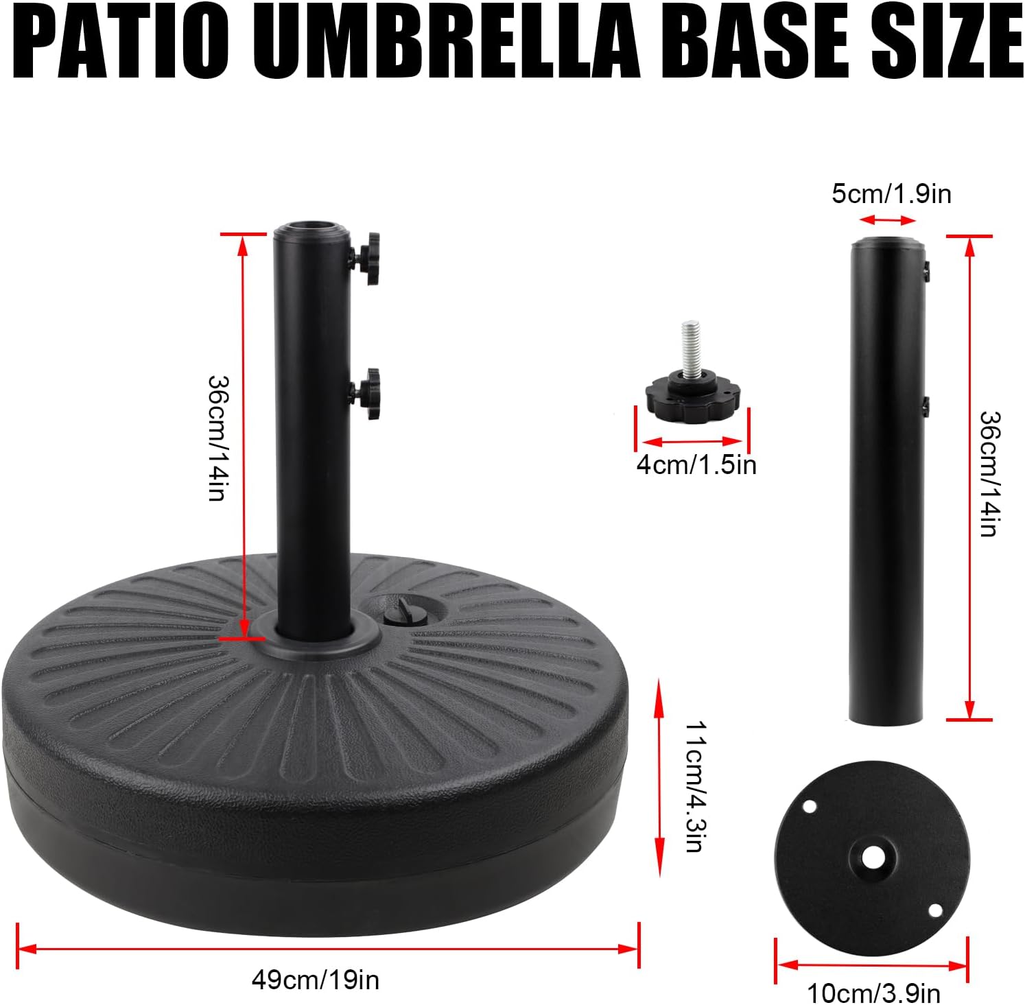 50LBS Round Umbrella Base Water Filled with Steel Umbrella Holder, Heavy Duty Fillable Umbrella Base Stand for Outdoor, Patio, Lawn, Garden (Black) (Stripes)