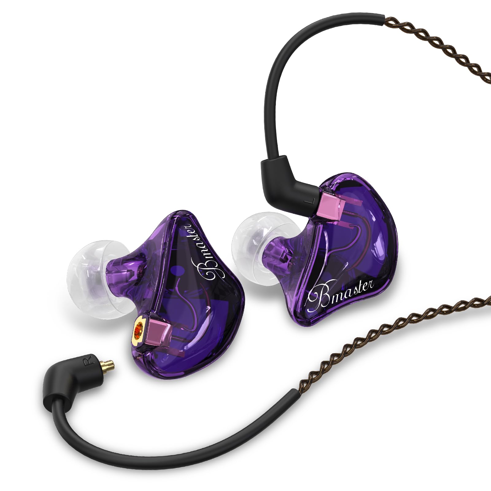 Triple Driver in Ear Monitors Bmaster in-Ear Headphones with Silver-Plated MMCX Cable Ideal Earphones for Musicians Sound Engineers and DJs (Violet)