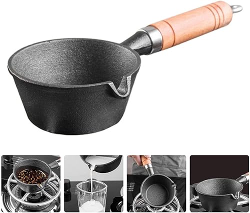 Miniatura 3 de Zerodeko Sartén de hierro fundido calentador de mantequilla, mini sartén de huevos, sartén de hierro para sopa de hierro, olla de fusión de