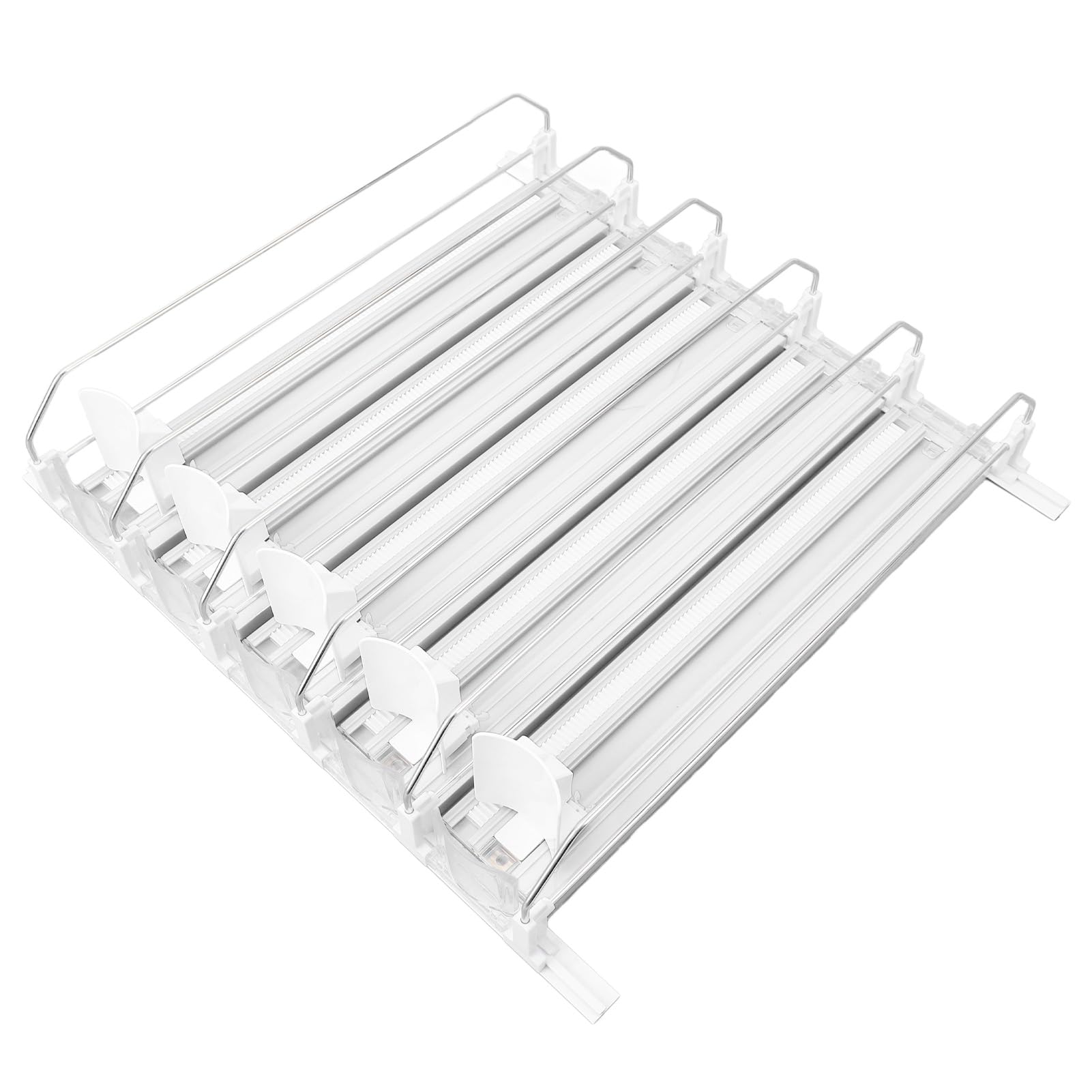 Organizador de Bebidas para Nevera, 5 Unidades, Dispensador Automático de Latas de Refresco con Empuje Automático, Ancho Ajustable, Organización de Nevera, Lata de Cerveza, Botella de Agua,(Blanco)