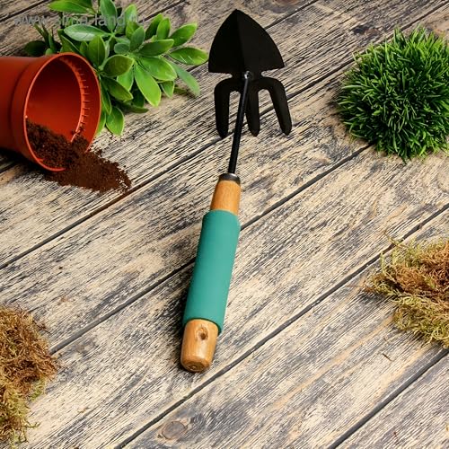 Image of Go Garden 2 in 1 Double Hand Hoe Gardening Tool with Wooden Handle - Hand-Held Dual-Sided Garden Cultivator Weeding Combo | Durable, Efficient, and Ergonomic Design for Easy Garden Maintenance