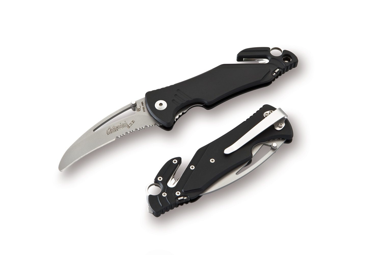 ANTONINI Coltello Professionale da Soccorso, con manico in alluminio anodizzato nero e lama in Aisi 440A combo (art. SOS.ARA_XL N/S)