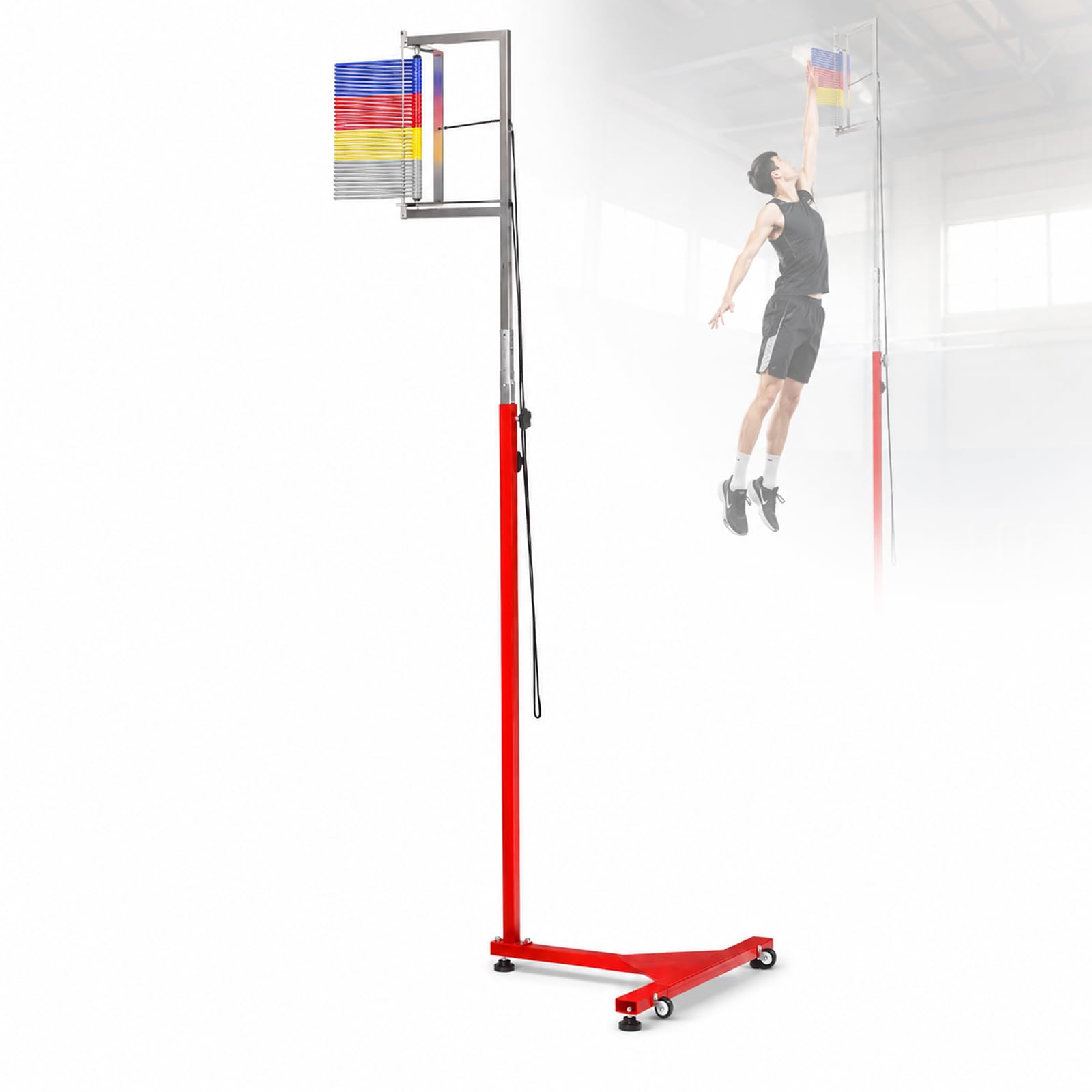 YIYIRAN Vertical Jump Training Equipment With Reset Pole & Casters, Adjustable Vertical Jump Measurement Tool, 4.6-9.2 Ft Or 5.6-11.8 Ft, One-second Rope Reset And Stable Base, For 1.4-2.8m