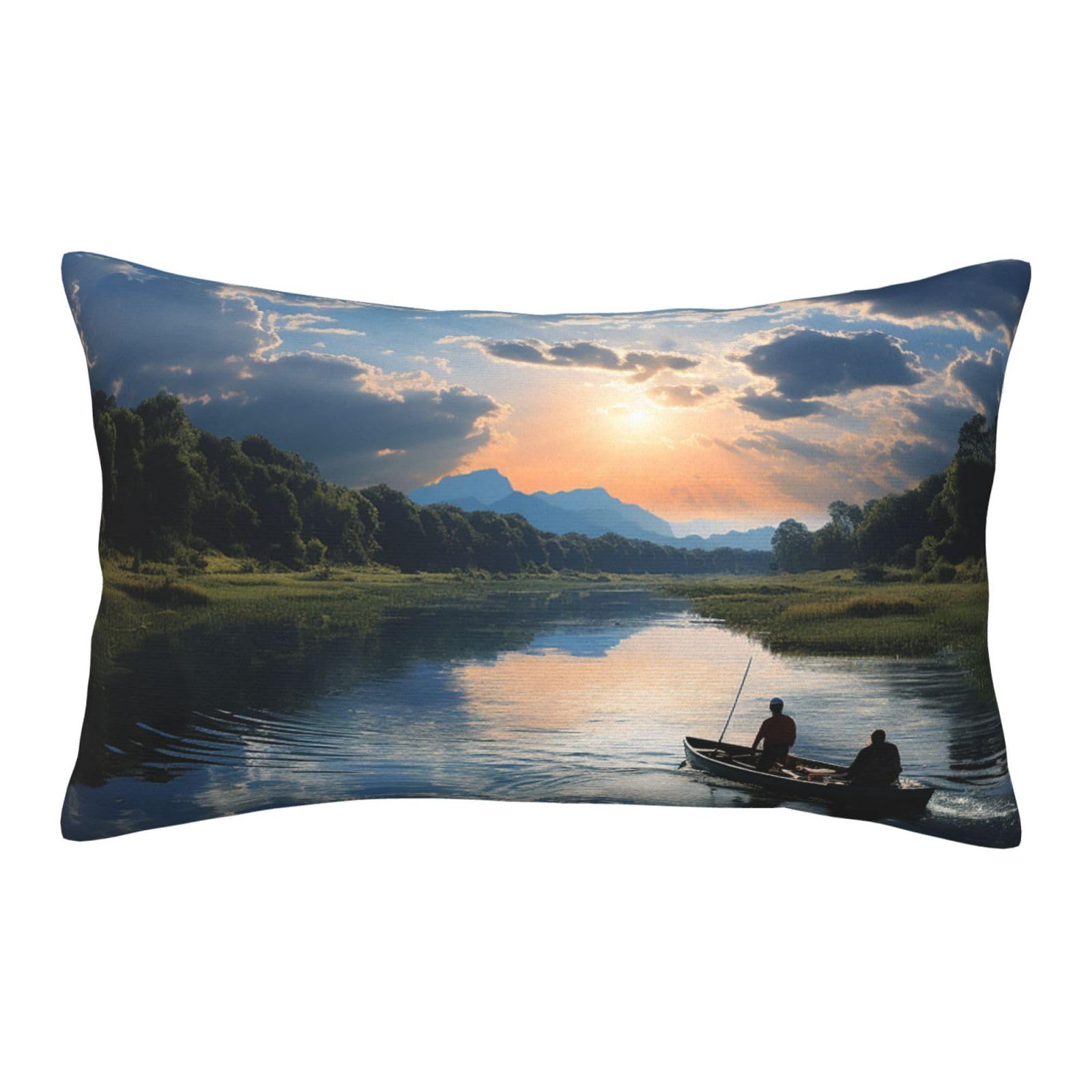 Velvet Pillowcases 20"x30" Ultra Soft Breathable Pillow Cases, Luxury Fuzzy Throw Pillow Covers with Zipper, Fishing Scenic Pillow Shams All Seasons Decorative Cushion Cases for Couch