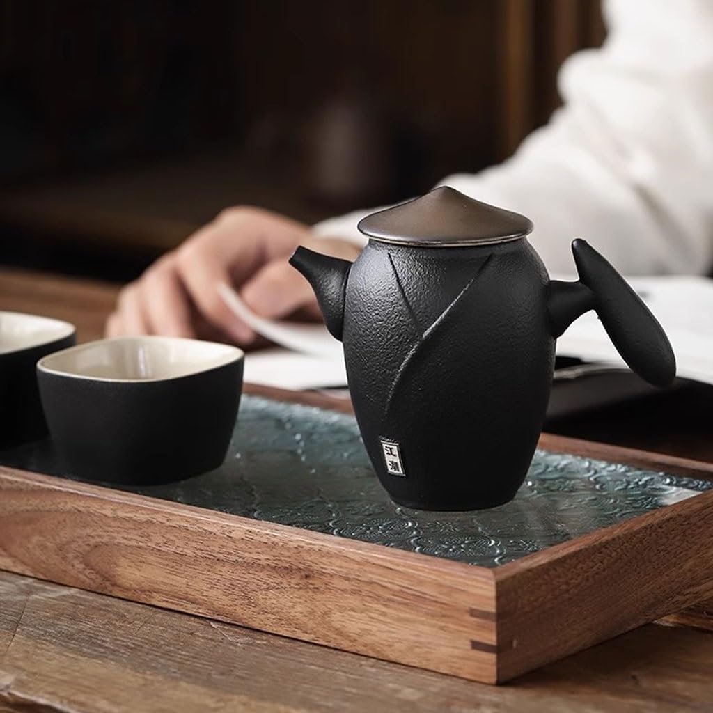 Tetera de cerámica creativa Retro negra con filtro para el hogar, pequeña oficina, juego de té de Kung Fu, tetera individual