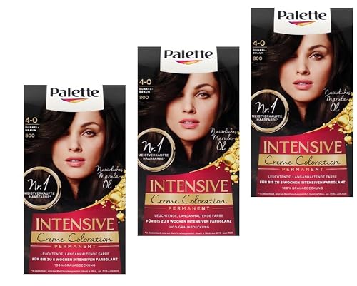 3x Palette Intensiv Creme Coloration 4-0/800 Dunkelbraun permanente Haarfarbe für leuchtende langanhaltende Farbbrillanz Für bis 8 Wochen intensiven Farbglanz,115ml (3er Pack)
