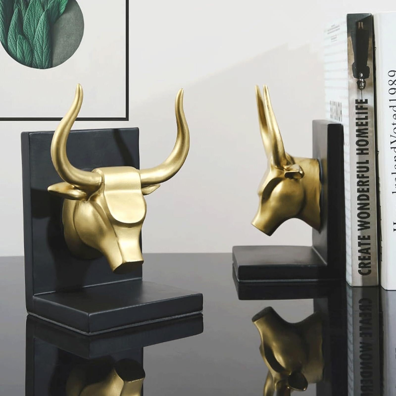 Decorazioni da scrivania Fermalibri resistenti in stile country americano con testa di toro, for scaffali, eleganti Sculture e accessori decorativi