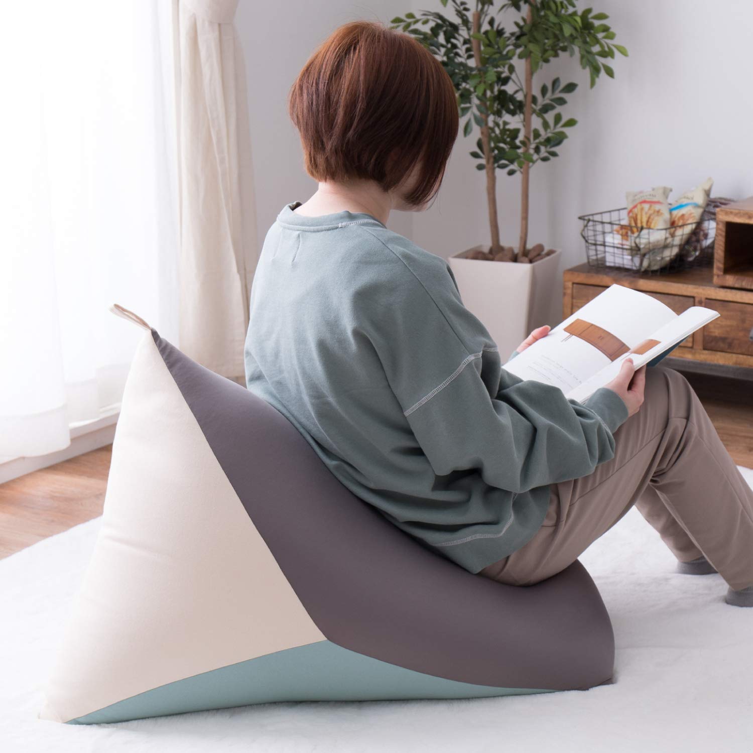 Amazon.co.jp: 萩原 ビーズクッション グレー/ブルー 約50×80×50cm