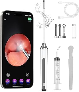 Tonsil Stone Remover with Camera - 1296P HD Larger View & Clearer Images Tonsil Stone Remover Kit with LED Light Tonsillolith Removal Tool Tonsil Cleaner with 3 Heads, Tonsil Stone Syringe (White)