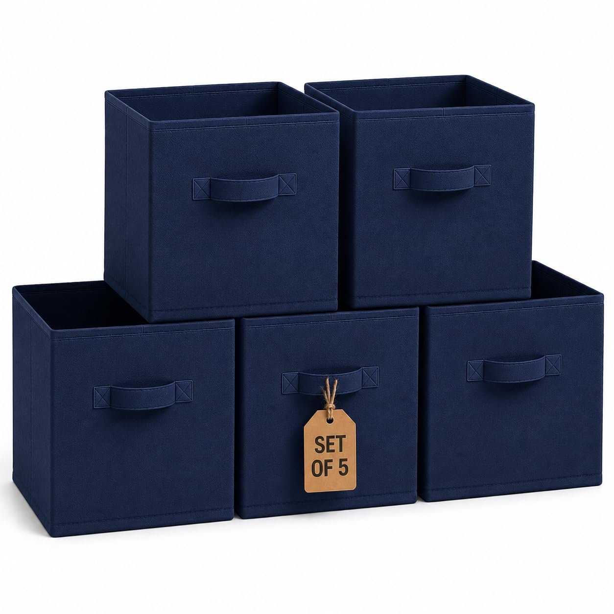 A406 5 Pack Storage Cube Boxes, Foldable Fabric Storage Bins with Handles, Cube Organiser Baskets for Kallax Shelving Units, Toy Clothes Storage (Blue, 30x30x30cm)