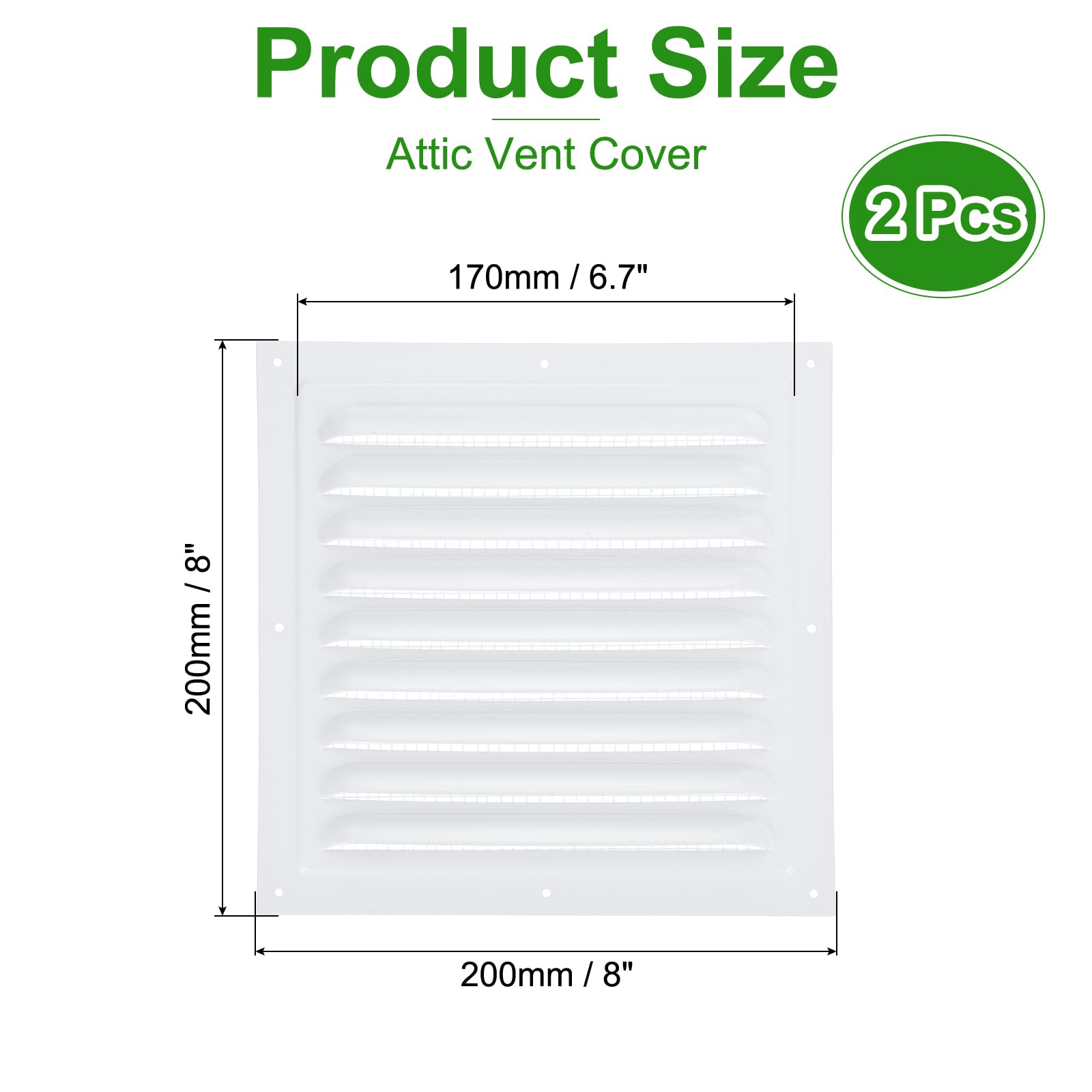 PATIKIL Attic Vent Cover 8 x 8 Inch, 2 Set Aluminum Alloy Gable Vent Grille, Louvered and Screen Mesh, for Exterior Wall HVAC Kitchen Bathroom - Image 2