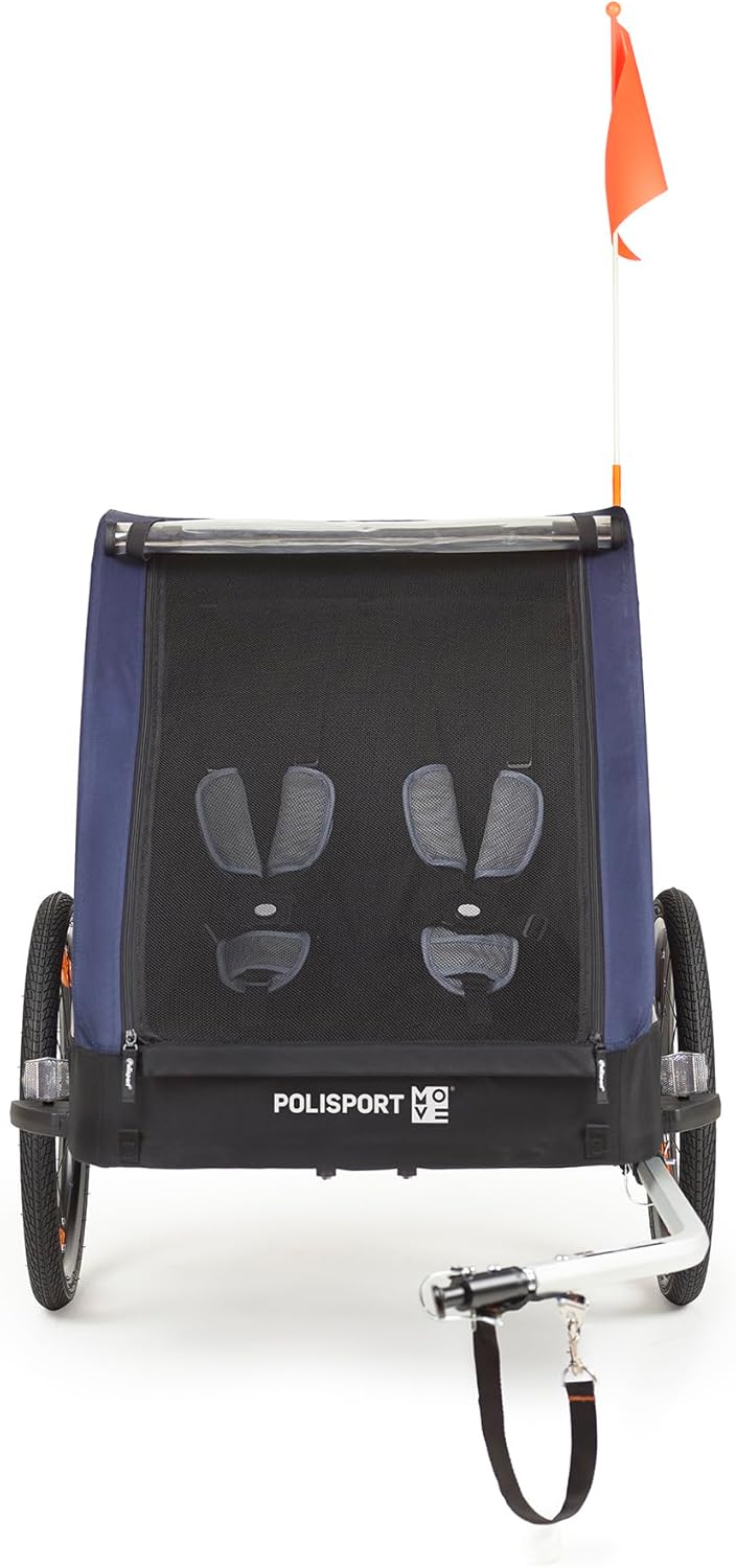 POLISPORT 8615000007 Trailer with 20 Inch Wheels for Bicycles with a Maximum of 1 or 2 Children a Trailer with a Maximum Load of 41 kg Grey/Blue