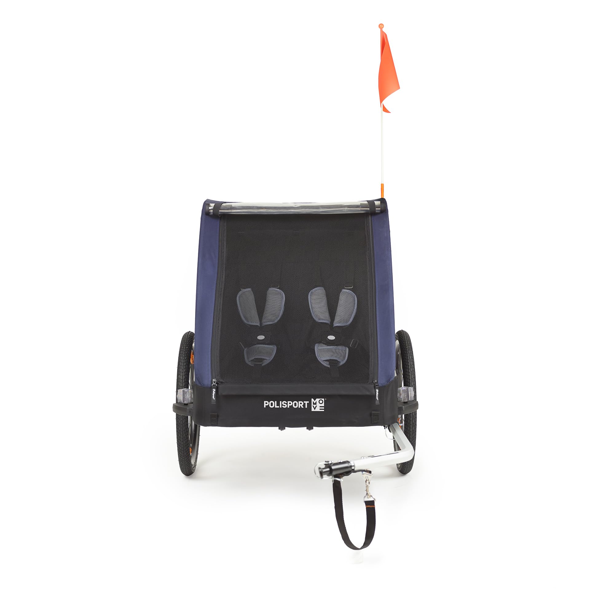 POLISPORT 8615000006 - Trailer + Stroller con Ruedas de 20'' para Bicicletas con un máximo de 1 o 2 niños con Altura 1,05m y Remolque con Carga máxima 41kg en Color Gris/Azul