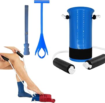 Sock Aid Kit for Elderly & Disabled with Long Shoe Horn - Easy On/Off Assistive Device, Eliminates Bending Over for Daily Dressing Blue