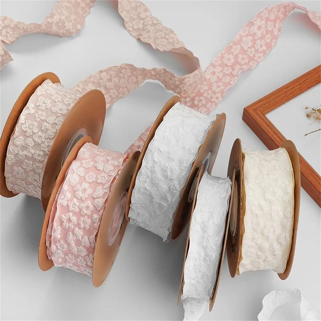 10 jardów 2,5/4 cm wstążka z falami kwiatowymi do pakowania prezentów kokarda włosy DIY rękodzieło dekoracja ślubna biała szeroka-2,5 cm