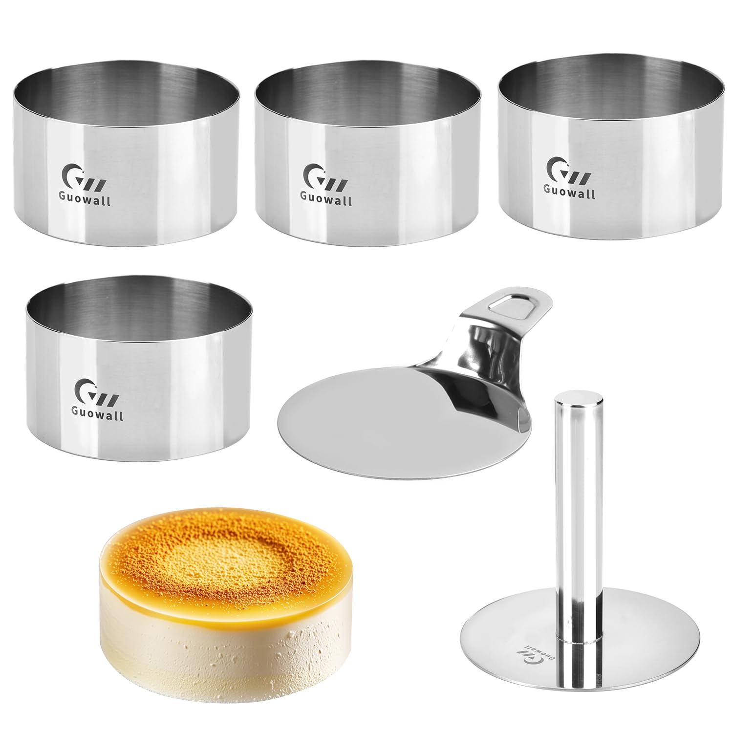 Aros de pastelería en acero inoxidable con espátula, moldes circulares de alta durabilidad