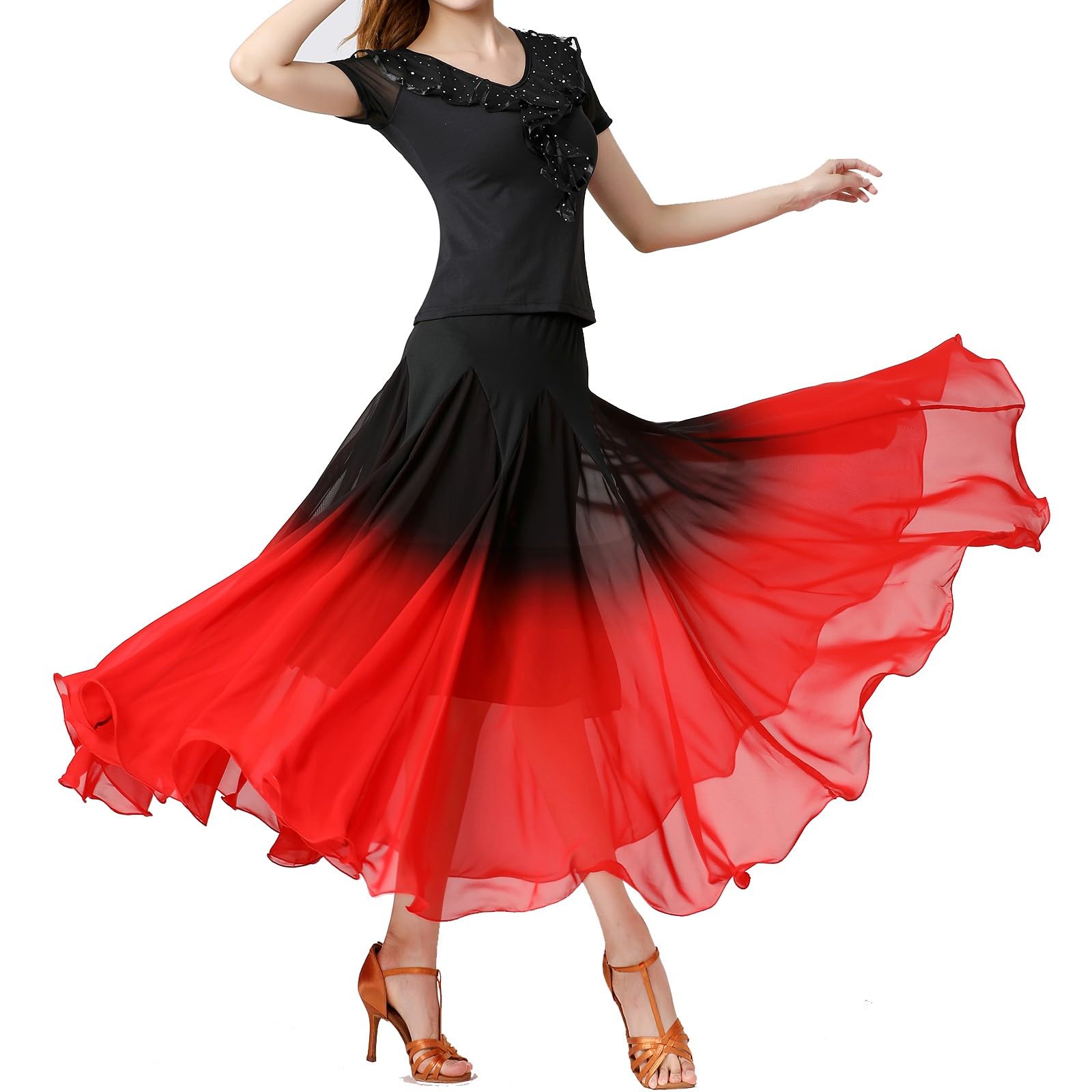 Tanz-Performance-Kleid, halber Rock, Farbverlauf, Tanzkleid, modernes Tanzkleid, Langer Tanzrock