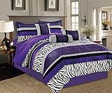 7 Piece Bright Purple Black White Zebra Leopard Micro Fur Comforter set Full Size Bedding - Teen, Girl, youth, Tween, Children's Room, Master Bedroom, Guest Room