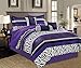 7 Piece Bright Purple Black White Zebra Leopard Micro Fur Comforter set Full Size Bedding - Teen, Girl, youth, Tween, Children's Room, Master Bedroom, Guest Room