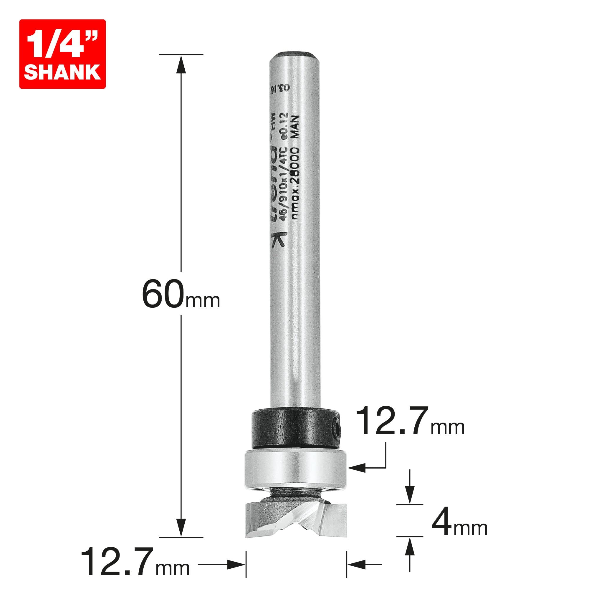 Trend Fresatore per Profilatura Guidato 12,7 mm x 4 mm, Gambo 6,35 mm | Per profilature precise con cuscinetto da 12,7 mm e taglienti in carburo di tungsteno, 46/910X1/4TC