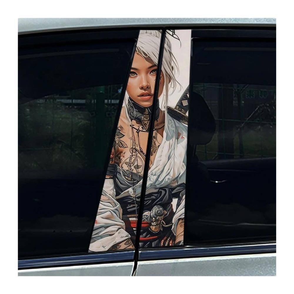 Decorative Items 2pcs Tattoo Female Samurai Car Center Pillar Sticker B Pillar Protective Film Decoration(D)