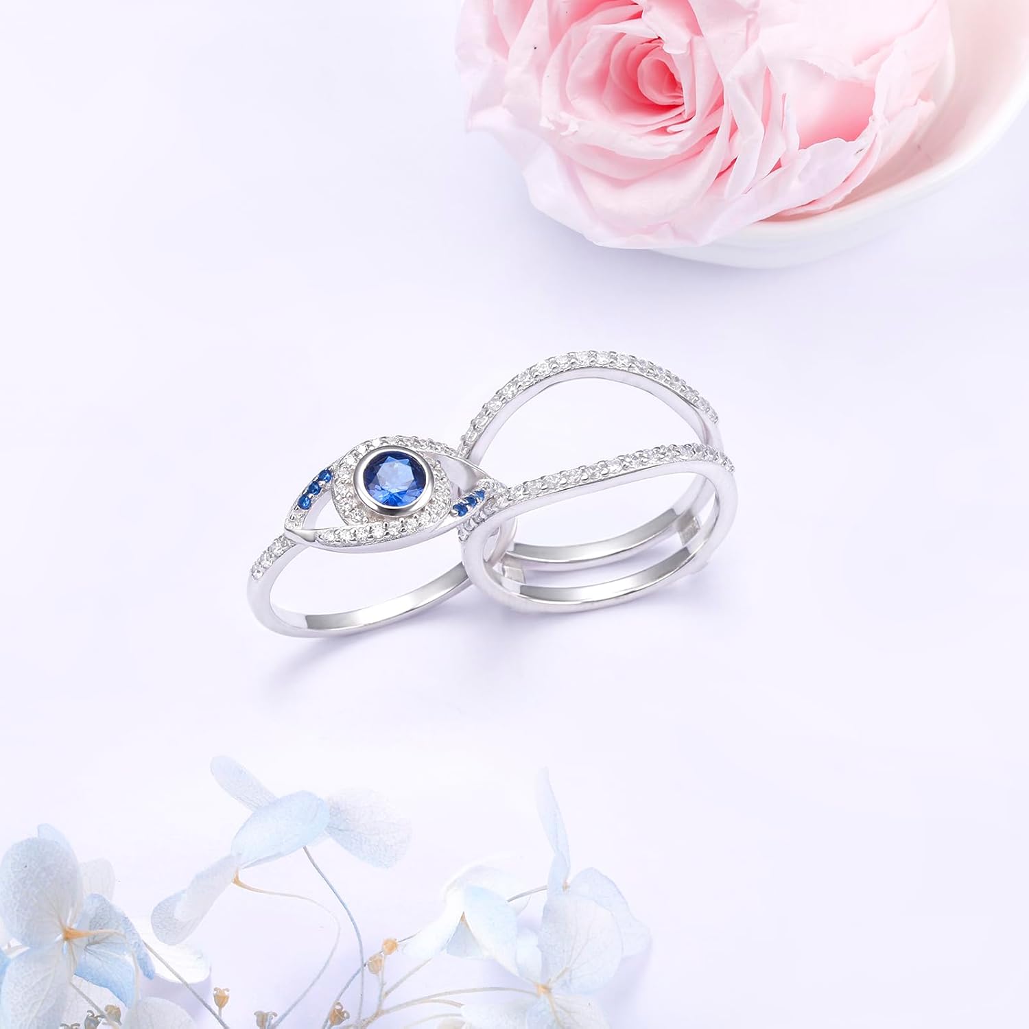 DAOCHONG Evil Eye Ring Set Sterling Silver Turkish Evil Eye Ring Bands Protection Rings for Women Greek Nazar Amulet Jewelry Gifts for Her - Image 6