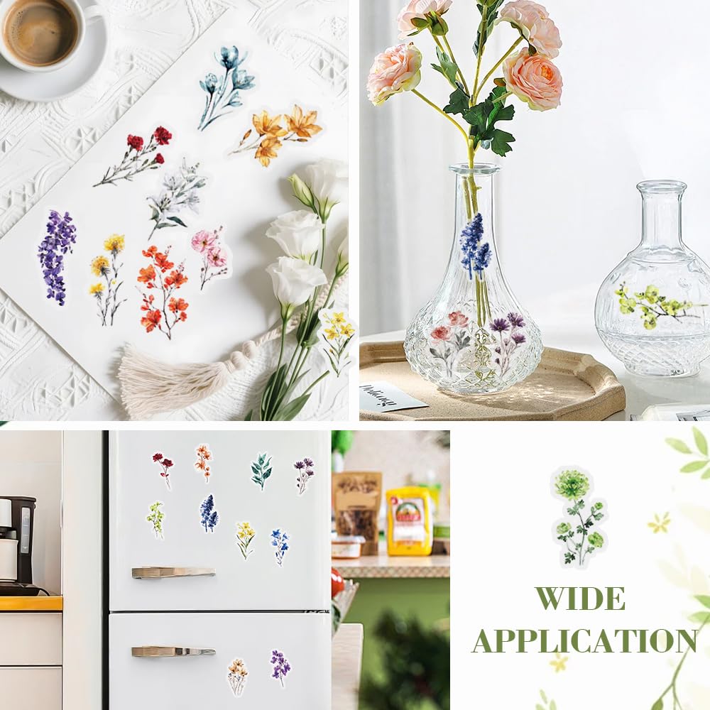 HMCEY 100 Piezas Pegatinas Flores Transparentes,Stickers Scrapbooking Flores,Journaling Stickers Aesthetic Bullet Journal,Pegatinas Decorativas Album Fotos para Planificador, Calendario, Cuadernos — view 5