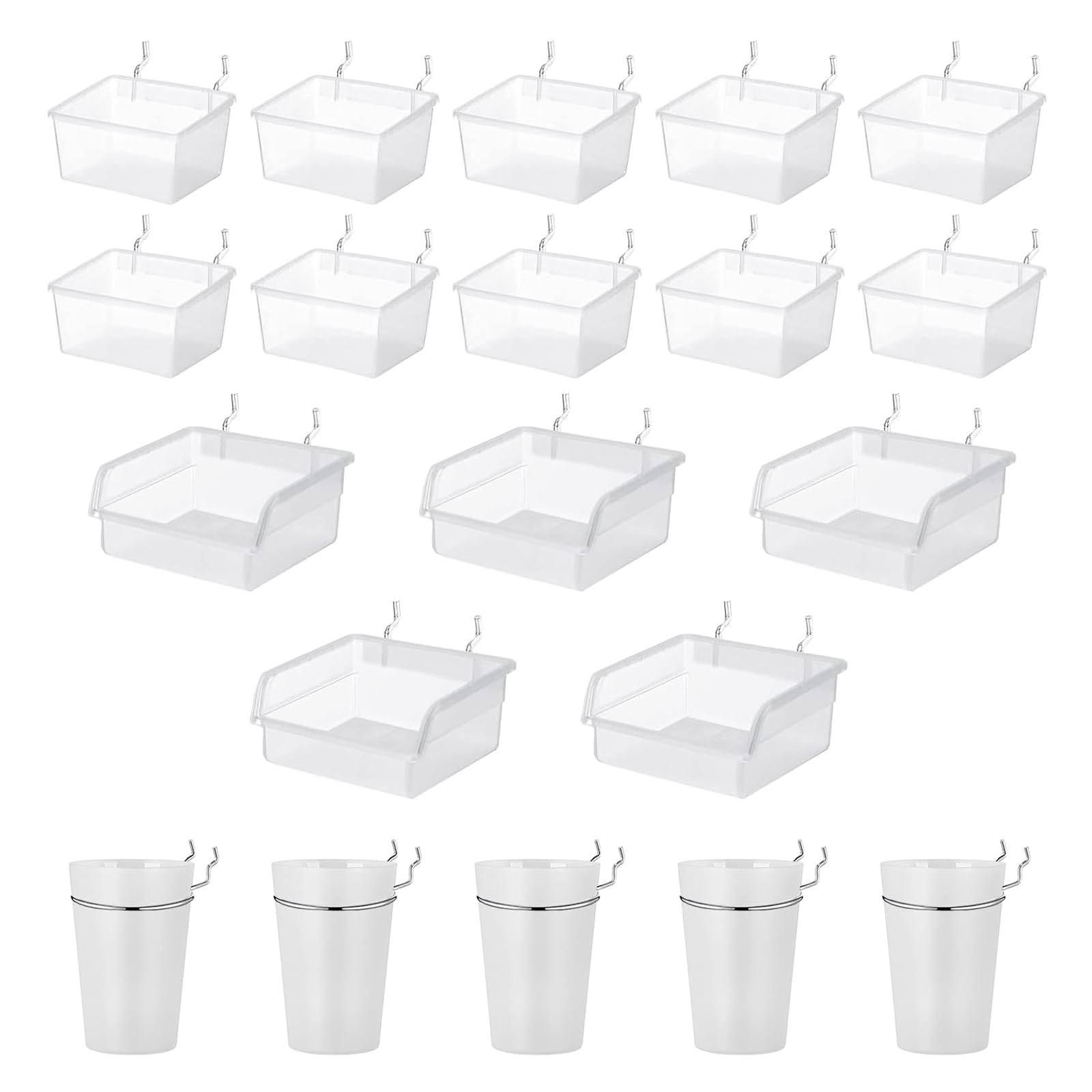 Merkaunis Pegboard Cups 20 PCS Pegboard Bins Set With Hooks and Loops