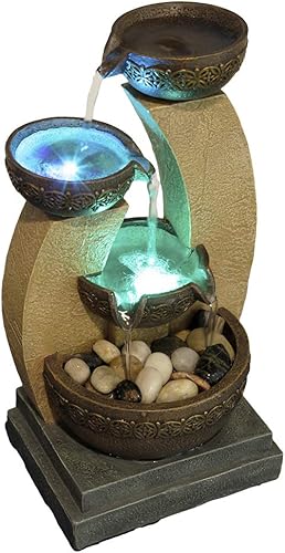 Miniatura 5 de 11" H Golden Tiered Bowl Fountain with Color Changing LED Lights with Adapter Brown