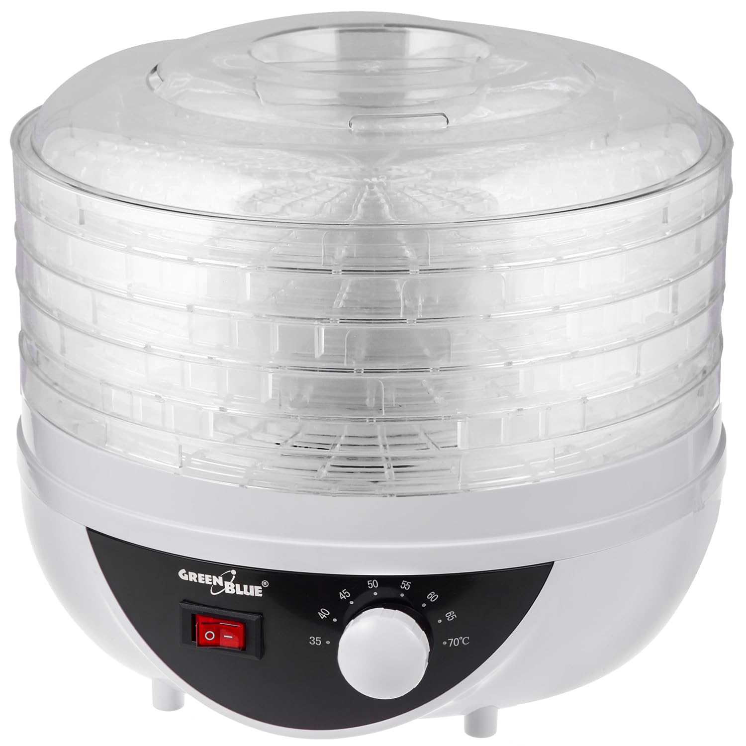 Green Blue GB195 Essiccatore alimentare per funghi, verdure e frutta, erbe 250W, extra silenzioso, 5 setacci Diametro 27 cm Temp regolabile