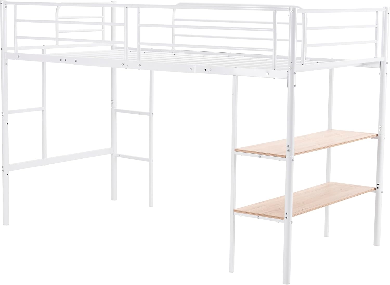 ホワイト ロフトベッド パイプベッド シングルベッド 収納棚付く ロー