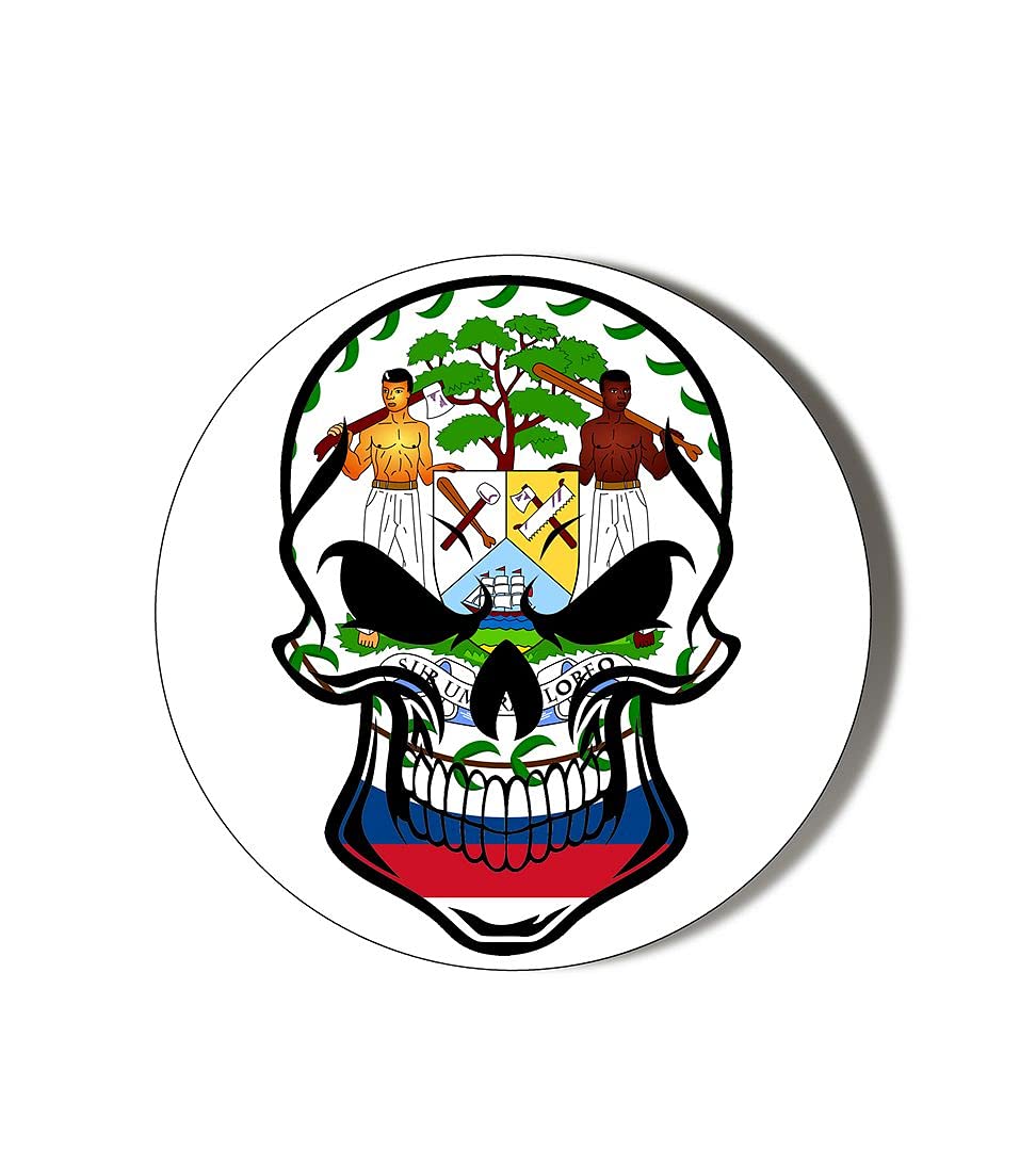 Gift Insanity Belize Flag Skull Shape 6 X 70Mm Vinyl Stickers