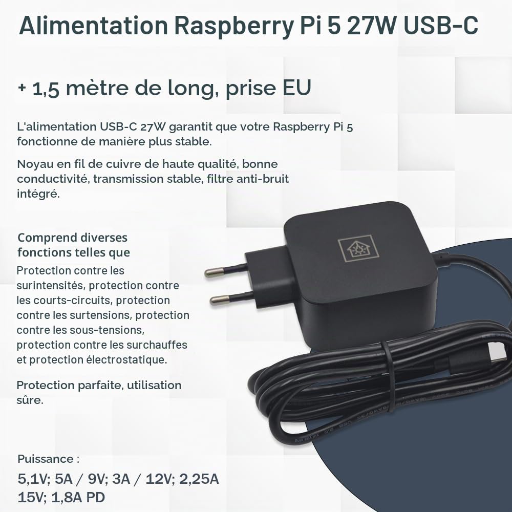 Raspberry Pi 5 Kit de démarrage 8 Go noir | Bloc d'alimentation USB-C 45 W | Boîtier avec ventilateur | Carte SD Ultra 64 Go | Câble Micro HDMI 4K | Dissipateur thermique | Raspberry Pi 5 8 Go de RAM