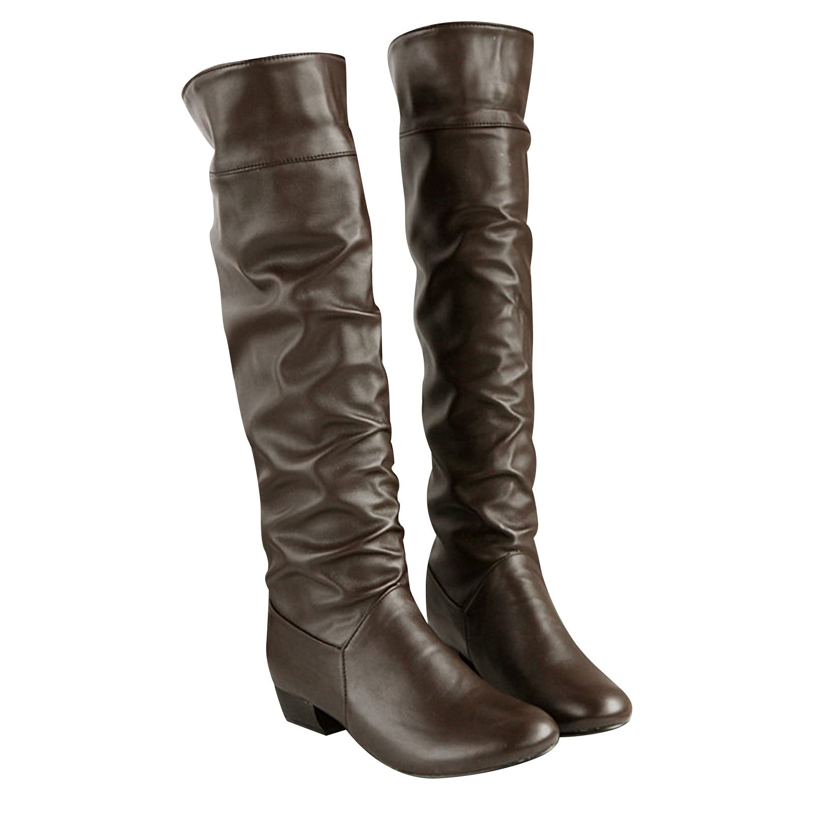 Knee High Boots Womens Winter Elegant PU Leather Low Heel Wide Calf Gogo Boots Ladies Slouchy Pull On