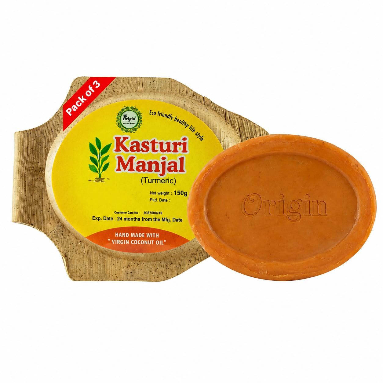 The Origin Kasturi Manjal Organic Bathing Soap (150g) | Handcrafted Wild Turmeric Soap with Virgin Coconut Oil | Natural Skin Brightening, Anti-Bacterial & Tan Removal Bar for Radiant Glowing Skin (Pack of 3)-image-4