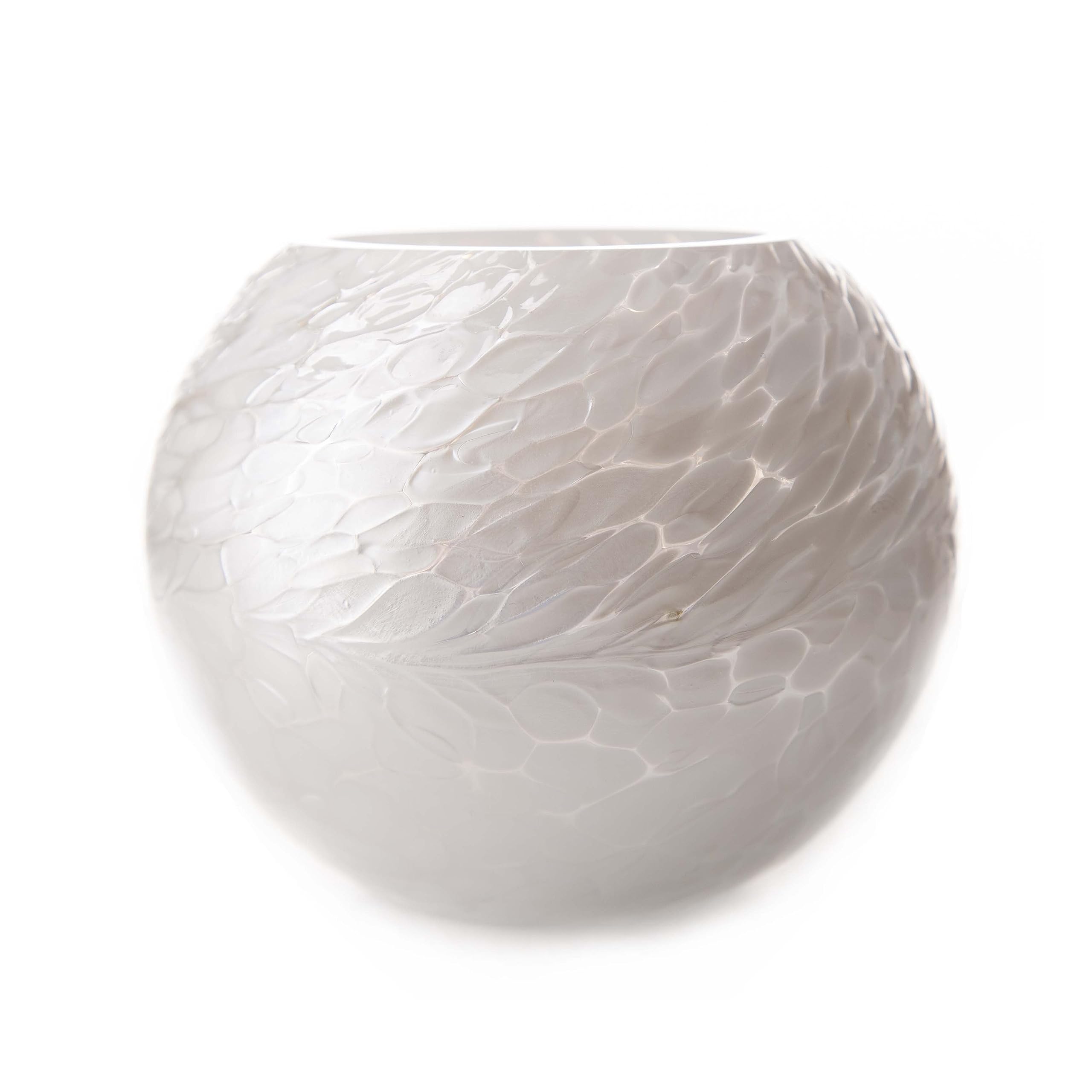 Amelia Art Glass Round Tealight Holder in Pearl White