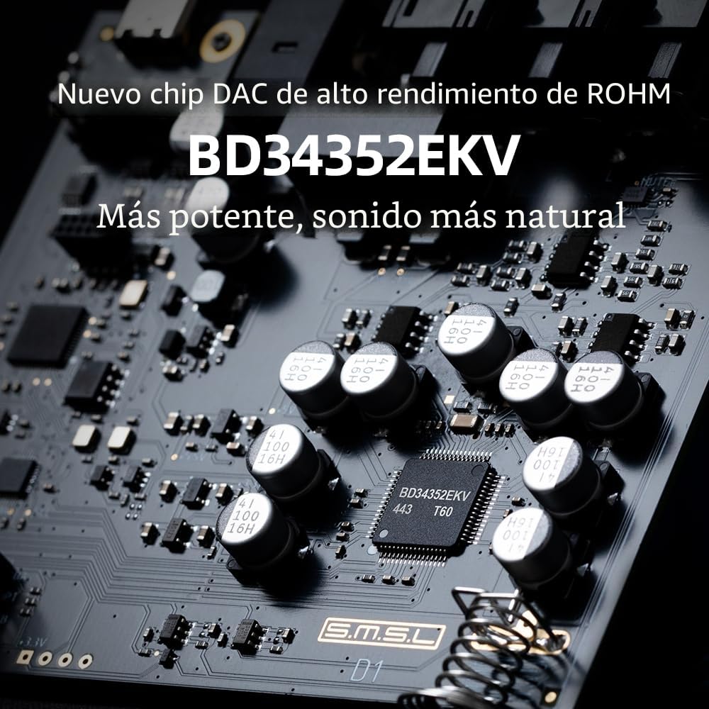 S.M.S.L D1 Hi-Res Audio Dac RohmBD34352EKVchip Touch Control Salida RCA 768kHz/32bit DSD512 MQA Audio DAC Doble entrada USB/Optica/Coaxial SNR126dB para telefono/pad/PC/TV/DVD Home Desktop DAC