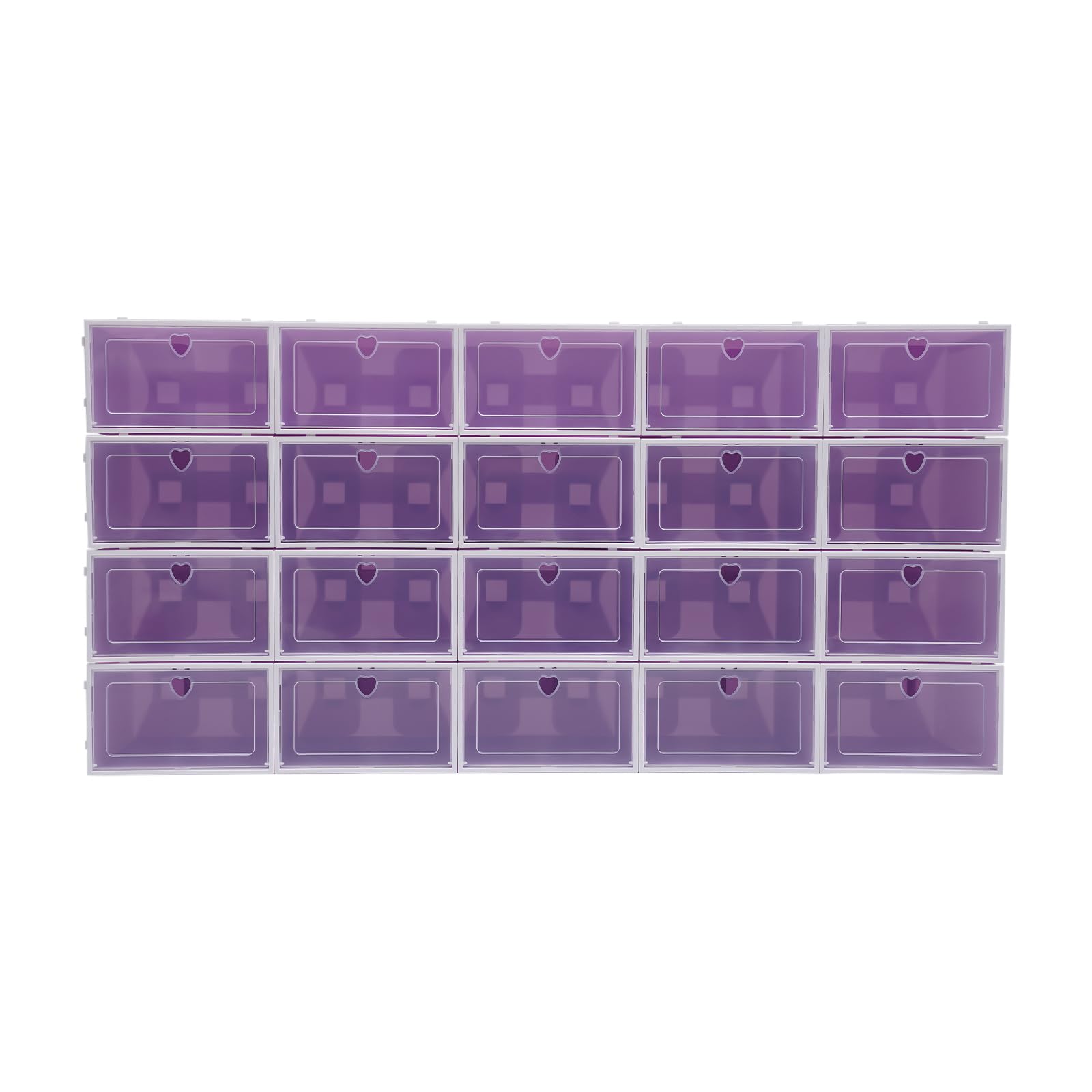 20 cajas para zapatos, apilables, de plástico transparente, cajas de almacenamiento para zapatos, cajas plegables, 33 x 23 x 14 cm, color lila