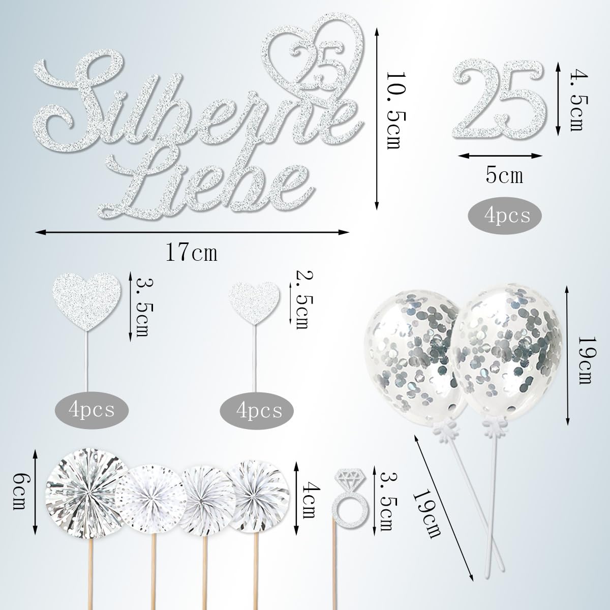 Déco Cupcakes Anniversaire Décorations Gâteau 25 Ans Argenté - Lot De 13 Pièces Avec Paillettes Pour Anniversaire De Mariage Set Décoration Gâteau