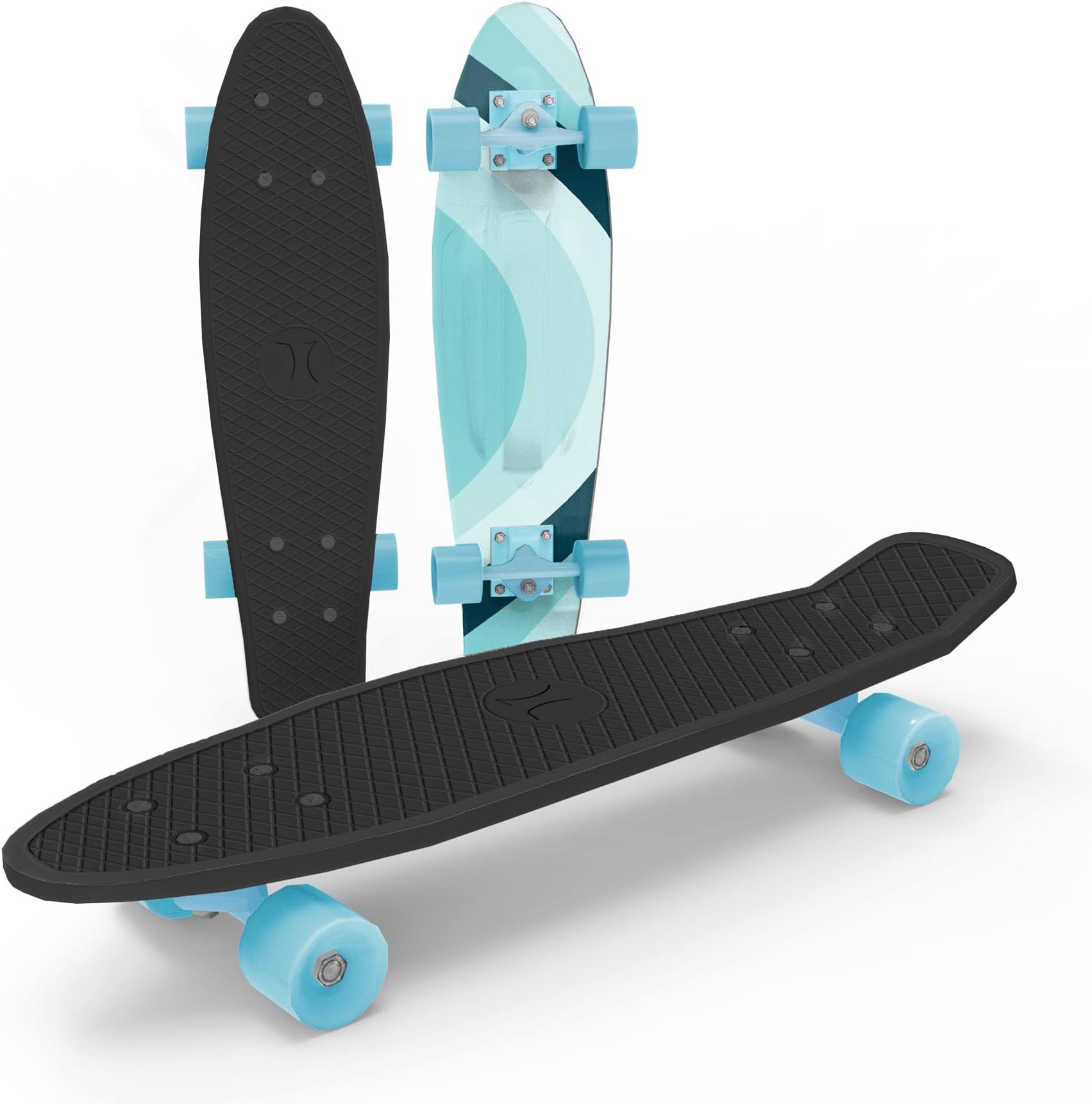 Hurley 27 inch Printed Design Premium Plastic Complete Skateboard Cruiser with ABEC 7 Bearings, 4 inch Aluminum Trucks and 60 * 45mm PU Wheels, Perfect Holiday and Birthday Gift for Kids